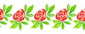 Red roses with leaves on a white background