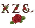 Red Roses letters. Hand draw. Vector alphabet