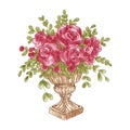 Red roses on luxury vase . Valentines day object . Watercolor painting elements . Illustration