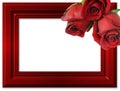 Red roses on a red framework for photos.