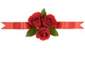 Red roses ribbon banner border straight horizontal Royalty Free Stock Photo