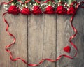 Red roses with ribbon frame Royalty Free Stock Photo