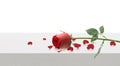 Red roses and rose petals on Wooden table top, Valentines day concept
