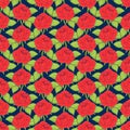 Red roses seamless pattern, hand drawing, vector illustration. Royalty Free Stock Photo