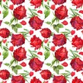 Red roses seamless pattern. watercolor flowers illustration. Love. Royalty Free Stock Photo