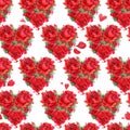 Red roses seamless pattern. watercolor flowers illustration. Love. Royalty Free Stock Photo