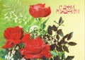 Red roses on soviet postcard