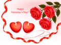 Red roses and two heart candles. Vector. Royalty Free Stock Photo