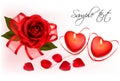 Red roses and two heart candles. Vector. Royalty Free Stock Photo