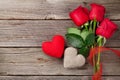 Red roses and Valentine's day hearts Royalty Free Stock Photo