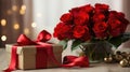 Red Roses in Vase With Chocolates Box Royalty Free Stock Photo