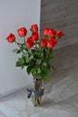 Red roses are in a vase on the floor Royalty Free Stock Photo