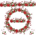 Red roses vector on a white background. Seamless pattern in floral style, seamless brush beautiful wreath of red roses and other