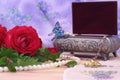 Red Roses with Wedding Bands and Jewelry Box Royalty Free Stock Photo