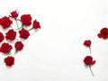 Red roses on a white background, with space for text. Holiday card concept. Gifts for Valentine\'s Day. Generative AI