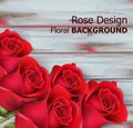 Red roses on wooden background Vector realistic. Beautiful floral backgrounds Royalty Free Stock Photo