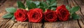 Red Roses on Wooden Surface