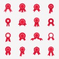 Red rosette icons. Symbols of quality, warranty, rewads. Vector