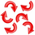 Red rotation arrows. 3d shiny web icons set Royalty Free Stock Photo