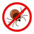 Red round anti tick warning sign with detailed tick insect bug.