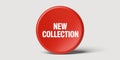 Red Round Button with White Text New Collection on White Background image photo Royalty Free Stock Photo