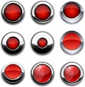 Red round buttons with chrome borders. Royalty Free Stock Photo