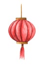 Red round chinese paper lantern isolated on white background - Watercolor illustration Royalty Free Stock Photo