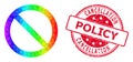 Round Distress Cancellation Policy Badge with Vector Polygonal Forbidden Icon with Spectral Colored Gradient