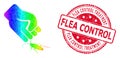 Round Scratched Flea Control Treatment Seal with Vector Lowpoly Cockroach Punch Icon with Rainbow Gradient