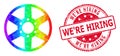 Round Rubber We'Re Hiring Stamp Seal with Vector Lowpoly Wheel Icon with Spectrum Gradient