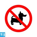 Red round forbidden dog sign, icon on white background, red thin line on white background - vector illustration