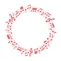 Red round frame with music notes on white background Royalty Free Stock Photo