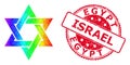 Round Textured Egypt Israel Seal with Vector Polygonal David Star Icon with Spectrum Gradient