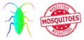 Round Grunge Mosquitoes Stamp With Vector Triangle Filled Cockroach Icon with Spectral Colored Gradient