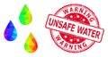 Round Distress Warning Unsafe Water Seal With Vector Triangle Filled Water Drops Icon with Rainbow Gradient