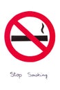 Red round no smoking sign, stop tobacco save your life