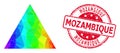 Round Grunge Mozambique Seal with Vector Triangle Filled Triangle Icon with Spectral Colored Gradient Royalty Free Stock Photo