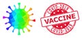 Round Textured Covid-2019 Vaccine Seal Imprint With Vector Polygonal Coronavirus Icon with Rainbow Gradient