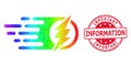 Round Grunge Important Information Stamp Seal with Vector Triangle Filled Electric Spark Icon with Rainbow Gradient