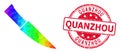 Round Scratched Quanzhou Seal With Vector Triangle Filled Knife Icon with Spectral Colored Gradient