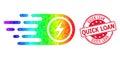 Round Grunge Quick Loan Seal with Vector Lowpoly Electrical Power Icon with Rainbow Gradient