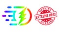 Round Rubber Warning Extreme Heat Stamp Seal with Vector Polygonal Electrical Charge Icon with Rainbow Gradient