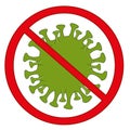 Red round sign prohibiting infection bacteria coronavirus