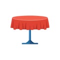 Red Round Tablecloth Covered Table with Blue Pedestal Base Royalty Free Stock Photo