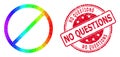 Round Scratched No Questions Stamp With Vector Polygonal Restrict Icon with Spectral Colored Gradient