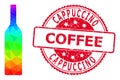 Round Rubber Cappuccino Coffee Stamp Seal With Vector Triangle Filled Wine Bottle Icon with Spectral Colored Gradient