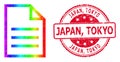 Round Textured Japan, Tokyo Stamp With Vector Lowpoly Text Page Icon with Spectrum Gradient