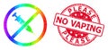Round Scratched Please No Vaping Badge with Vector Triangle Filled Stop Vaccine Icon with Spectral Colored Gradient
