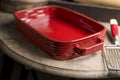 Red Rounded Rectangular Baking Dish Royalty Free Stock Photo