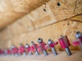 Red router bits close up shot, shallow depth of field